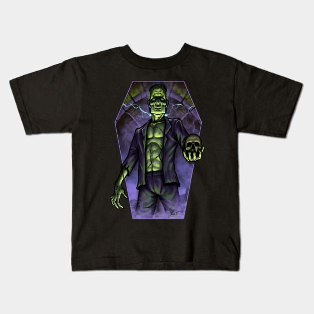 Portrait of Frankenstein's Monster Kids T-Shirt by Chad Savage